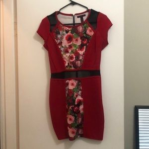 Red floral print cocktail dress